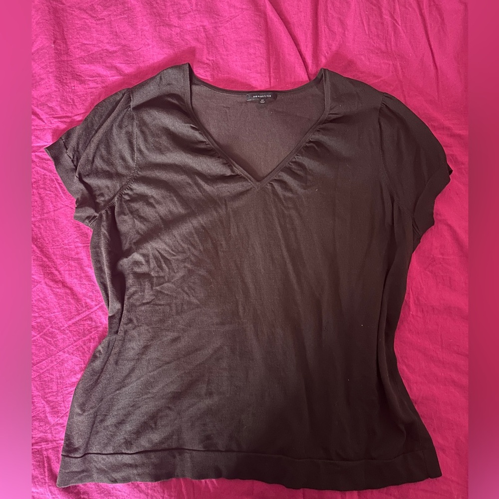Vtg Y2K Silk Blend Semantiks Short Sleeved Sweater in Mocha, Size 2X, NWOT